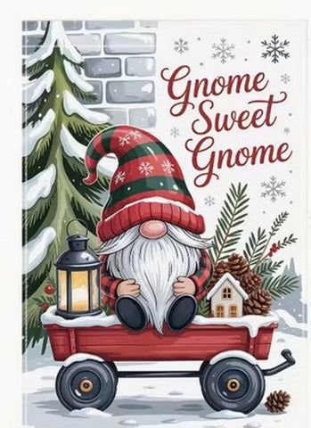JJ7058803 Double-Sided Christmas Garden Flag with Gnome & Snowy Scene -