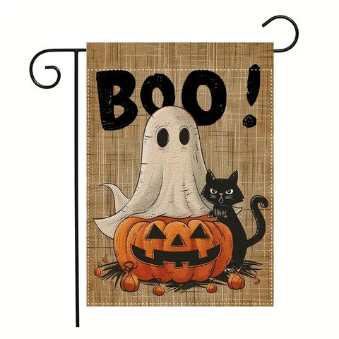 CT142092 Halloween Boo ghost spooky black cat pumpkiin garden flag double sided