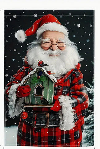MH146610 Christmas Santa Birdhouse Garden Flag, Double Side Cardinals