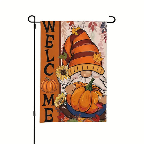 QG306200 welcome autumn pumpkin sunflower gnome double sided garden flag