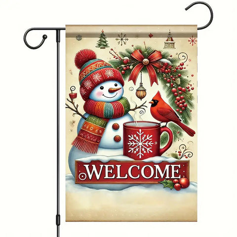 XX226132 Welcome Snowman & Cardinal Christmas Garden Flag - Double-Sided