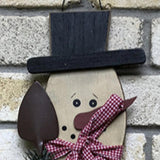 30027034  Snowman Decoration with Metal Shovel, greenery and Scarf