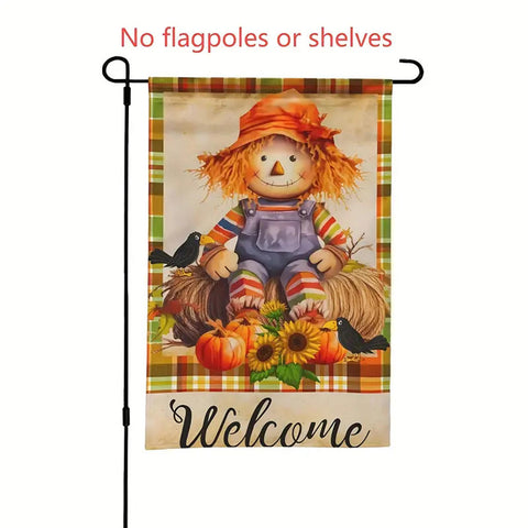 XJ172615 welcome scarecrow pumpkin double sided garden flag