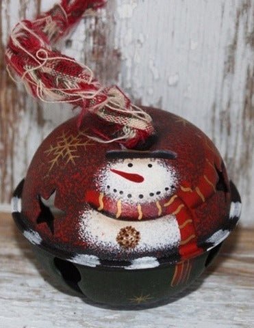 47083R - Snowman with Top Hat Red/Green Bell Metal Christmas Ornament
