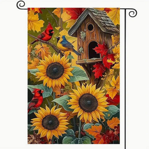 NL1747203 Vibrant Summer Garden Flag - Double-Sided Burlap Yard Flag with Sunfl