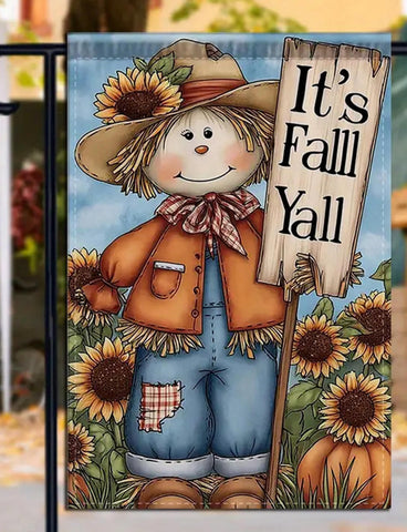 KK6316566 Double-Sided Garden Flag - Scarecrow with Orange Jacket, Sunflower &