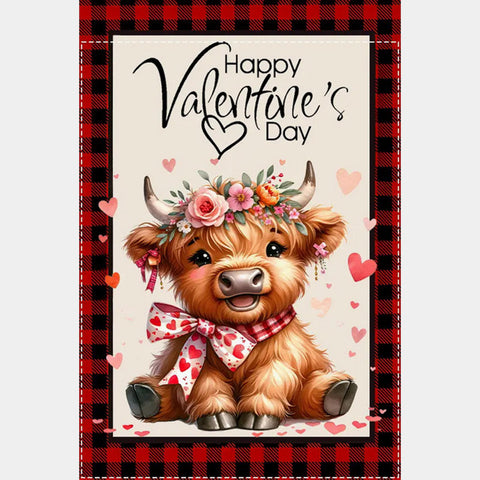 RD765122 Happy Valentine's Day Garden Flag - Adorable Highland Cow