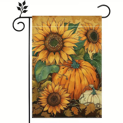 VH3864773 Sunflower & Pumpkin Garden Flag - Double-Sided Burlap