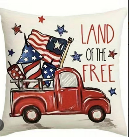 YW5569664 Land of the Free Red Truck Throw Pillow Cover (NO INSERT)