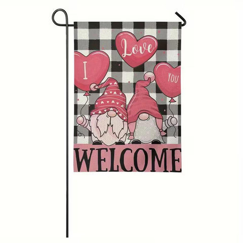 MG9336972 Valentine's Day Heart Balloon Gnome Welcome Garden Flag
