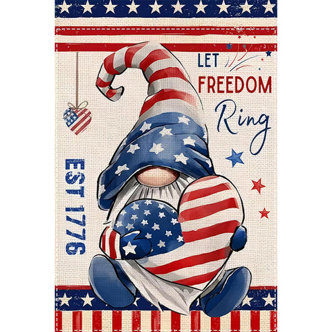 XX4588890 Patriotic Garden Flag with Gnome, Let Freedom Ring & "EST 1776
