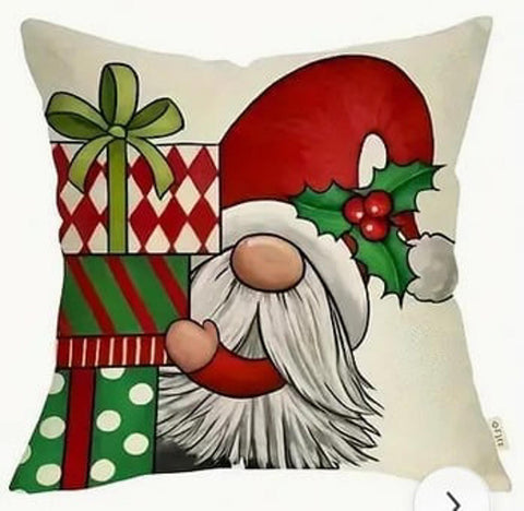 BG17331 Santa gnome with presents  throw pillow cover only