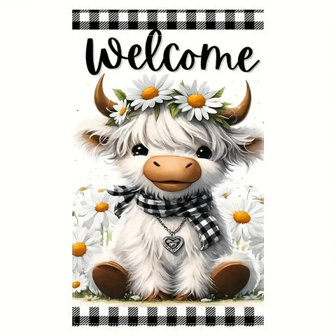FF263171  Charming Highland Cow Welcome Garden Flag - Double-Sided,