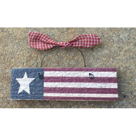 33002 Primitive US Flag on wire with gingham Bow Ornament