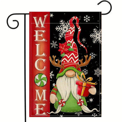 VR274550 Charming Double-Sided Christmas Burlap welcome Gnome flag