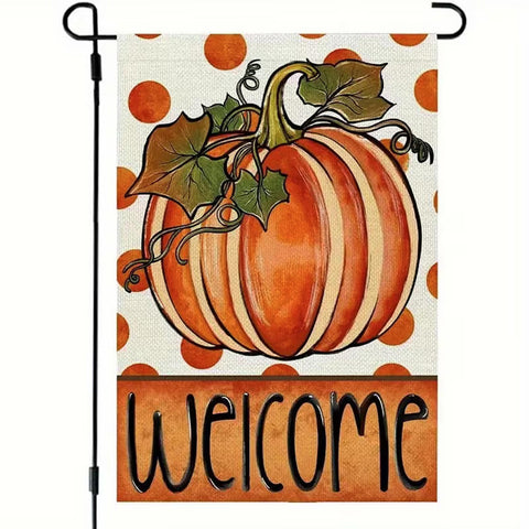 WN5624113 Double-Sided Pumpkin Garden Flag - Rustic Burlap