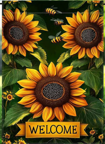 QD2035483 Double-Sided Sunflower & Bee Garden Flag - Durable Linen Blend