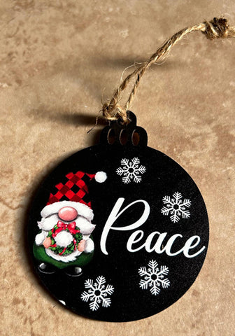 Peace Gnome wood ornament