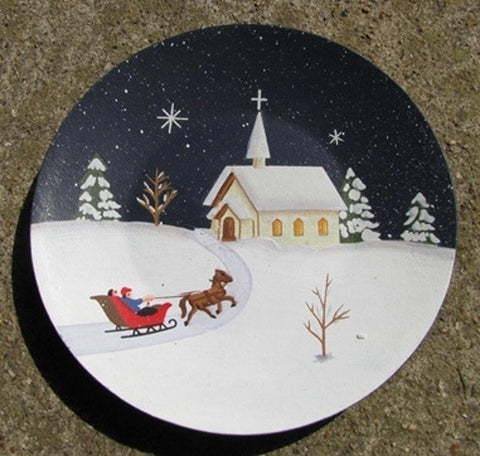Wood Plate  NEW13 - Church Winter Scence