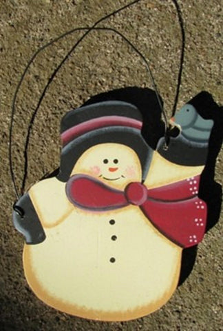 56 - Snowman with Bird wood ornament