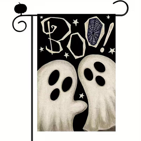 RB1398550 double-Sided Halloween Garden Flag - Spooky "Boo!" with Playful Ghosts
