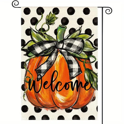 GK171889 Autumn Welcome Garden Flag Double-Sided, Linen Material, Pumpkin
