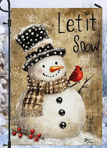 MA280592 Let It Snow Winter Garden Flag  Snowman & Cardinal  double sided