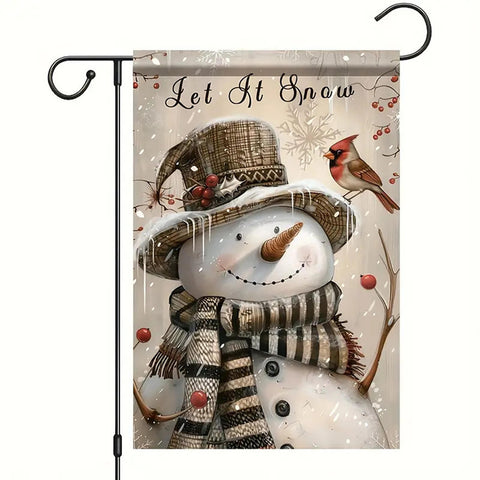 PQ161972 Let It Snow cardinal Snowman Garden Flag with Plaid Scarf,Double Sided
