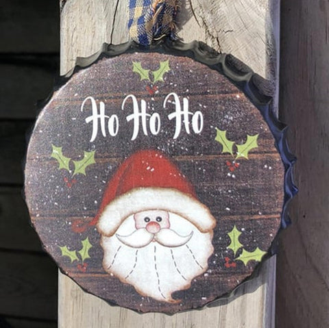 206-79107NB Ho Ho Ho Santa Metal Bottle Cap Ornament