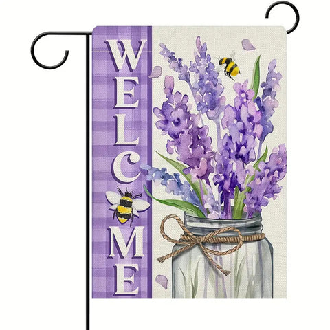 RD1328952  welcome Lavender Garden Flag with Bees & Mason Jar Design