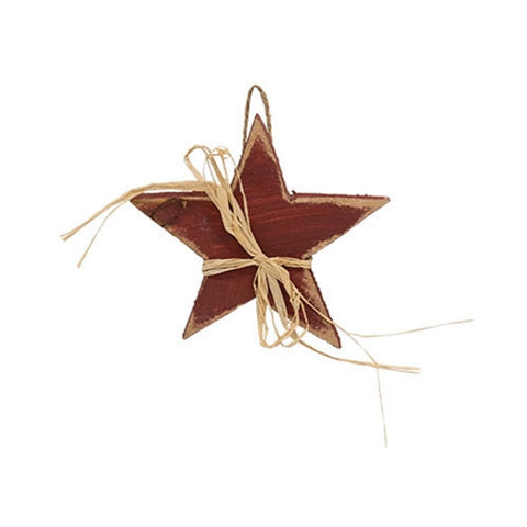 G24206R  Distressed wood americana star ornament w/raffia