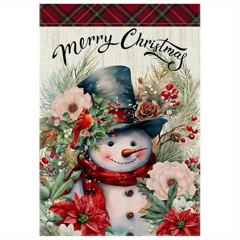 DW184081 snowman and floral garden flag double sided