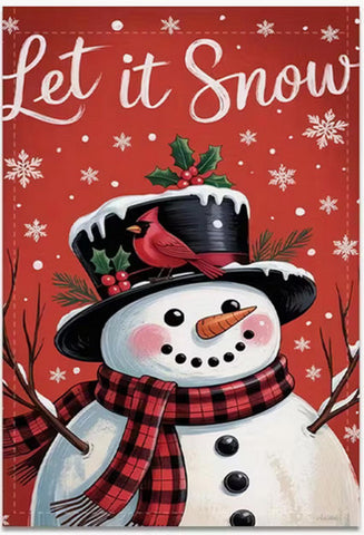 KA6707155 Winter Snowman Garden Flag with "Let It Snow" Text - Red & White Check