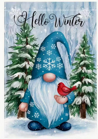GR6975796  Winter Snowman & Gnome Garden Flag with Hello Winter  - Double-Sided