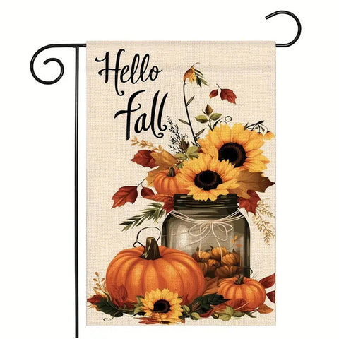 AT186797 Hello Fall Garden Flag - Double-Sided Autumn Pumpkin and Sunflower