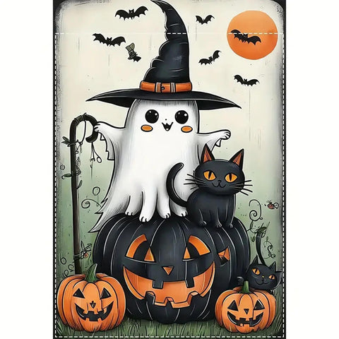 DY3181335  Double-Sided Scary Pumpkin and Ghost Design,  Durable Polyester