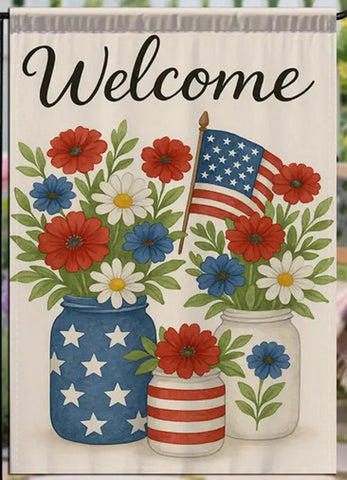 VL7094036  Welcome mason jars floral garden flag Durable Polyester/ Blend,