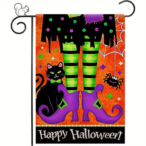 TT4097395 Halloween Garden Flag - "Happy Halloween" Text, Cat & Pumpkin