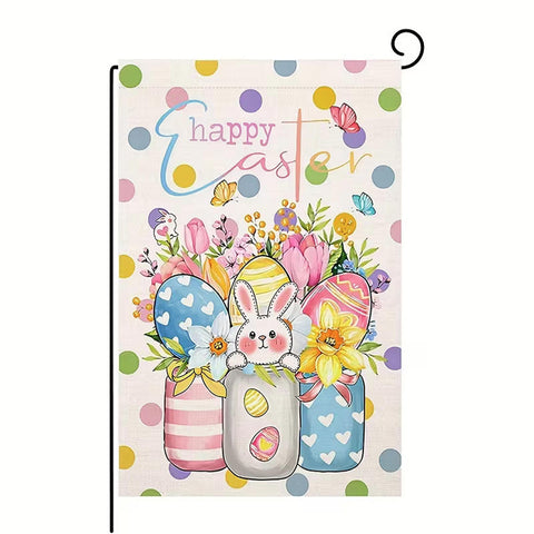 FR4742565  Double-Sided Happy Easter Garden Flag - Vibrant Bunny & Flower