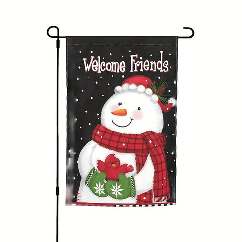 XF172046 welcome friends snowman double sided polyster garden flag
