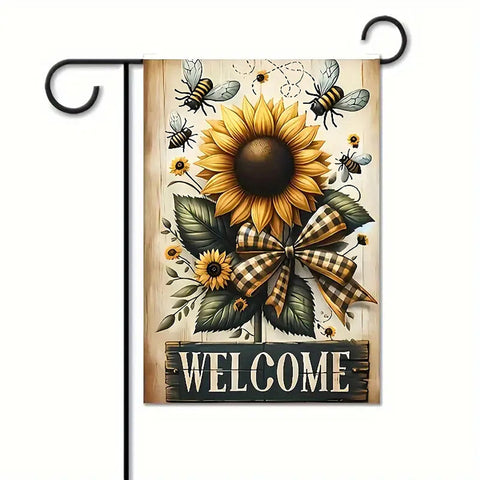 CM104114  Welcome summer Sunflower And Bee Waterproof Garden Flag