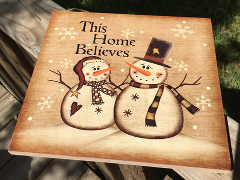 2427 Primitive Wood Hanging Snowman Sign