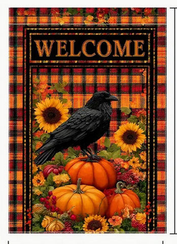 TJ6073542    Welcome Autumn Garden Flag with Sunflowers, Pumpkins & Crow -