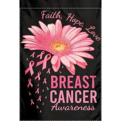 QG1398369 Polyester, Double Sided, Waterproof, Burlap, Pink Ribbon Daisy