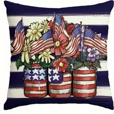 YW5569664 Mason Jar flags and flowers Patriotic Throw Pillow Cover (NO INSERT)