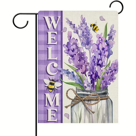 CB4607967  Lavender Garden Flag with Bee & Mason Jar  - Purple Floral Welcome
