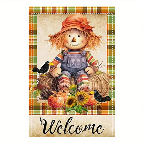 HR19268 Fall Autumn scarecrow crow harvest pumpkin garden flag Double Sided