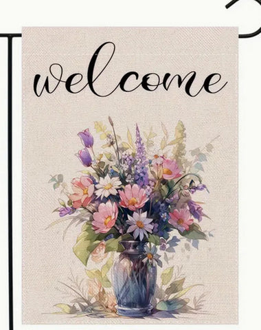 JP94884 Hello Spring Floral Garden Flag, 12x18 Vertical Double Sided