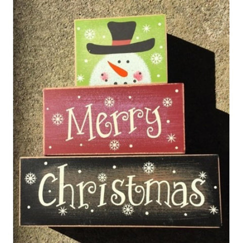 Snowman Merry Christmas 3SMCB -Block set of 3 Wood