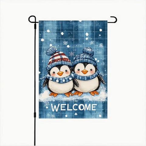 DY256365 Charming Penguin and snowflake welcome winter Garden Flag